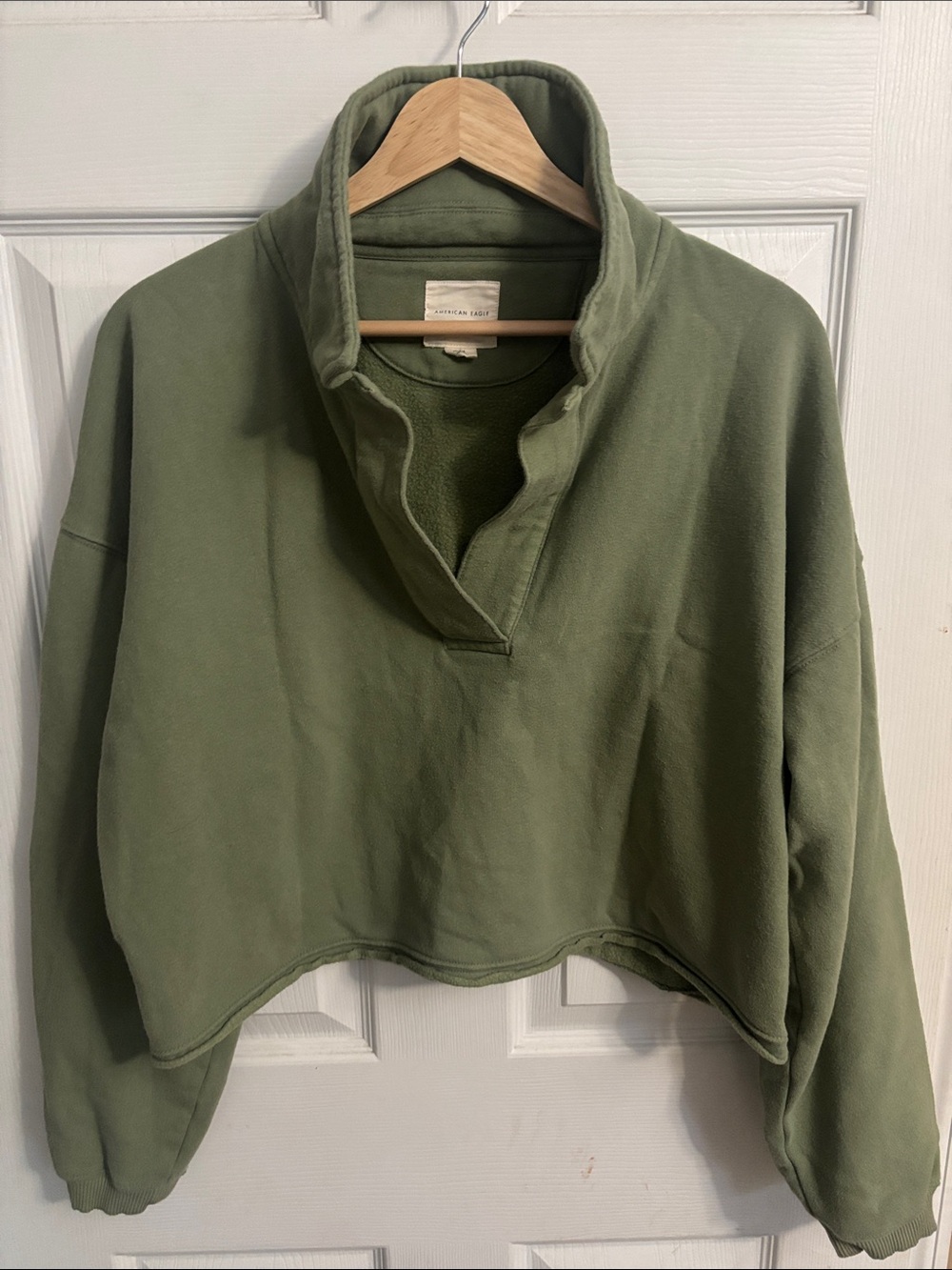 American Eagle Outfitters Olive Green Cropped Funnel Neck Pullover